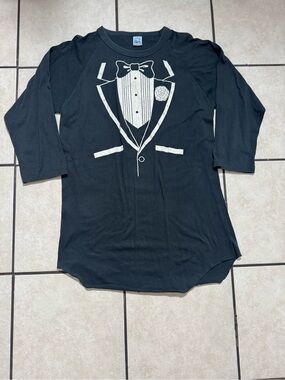 Kids Black Long-Sleeve Tuxedo Graphic Tee